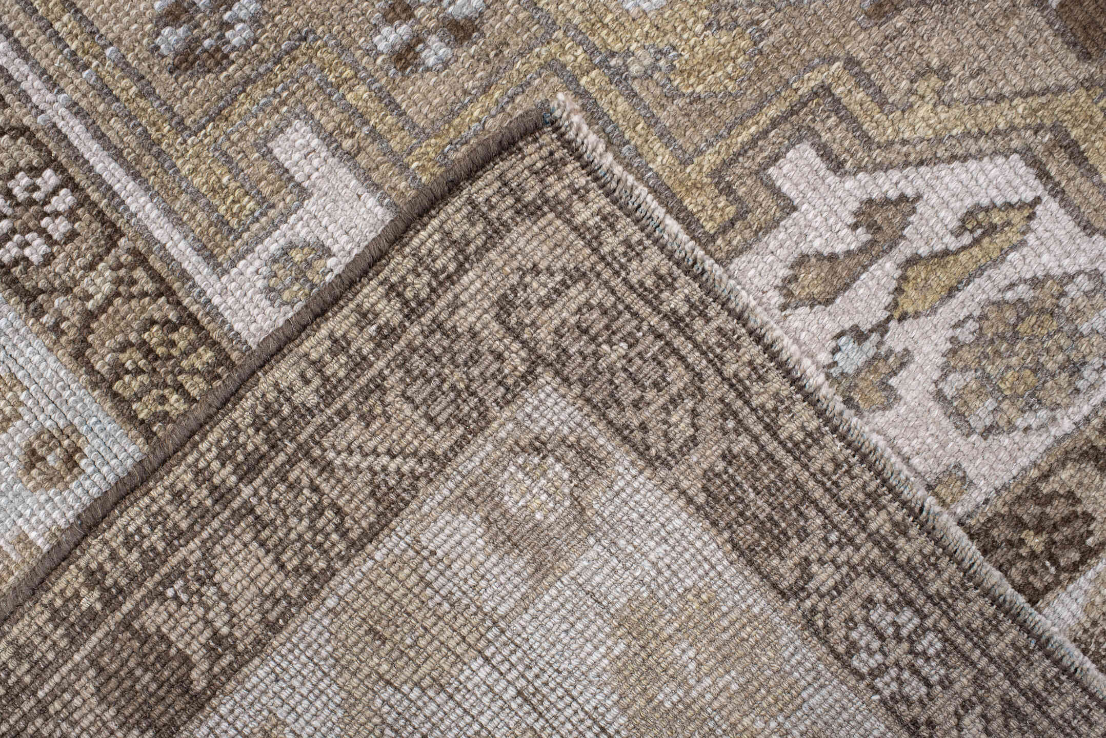 4' x 6' one-of-a-kind handmade vintage Sarab small size rug. Color palette: ivory, light blue, taupe, brown, camel, sage