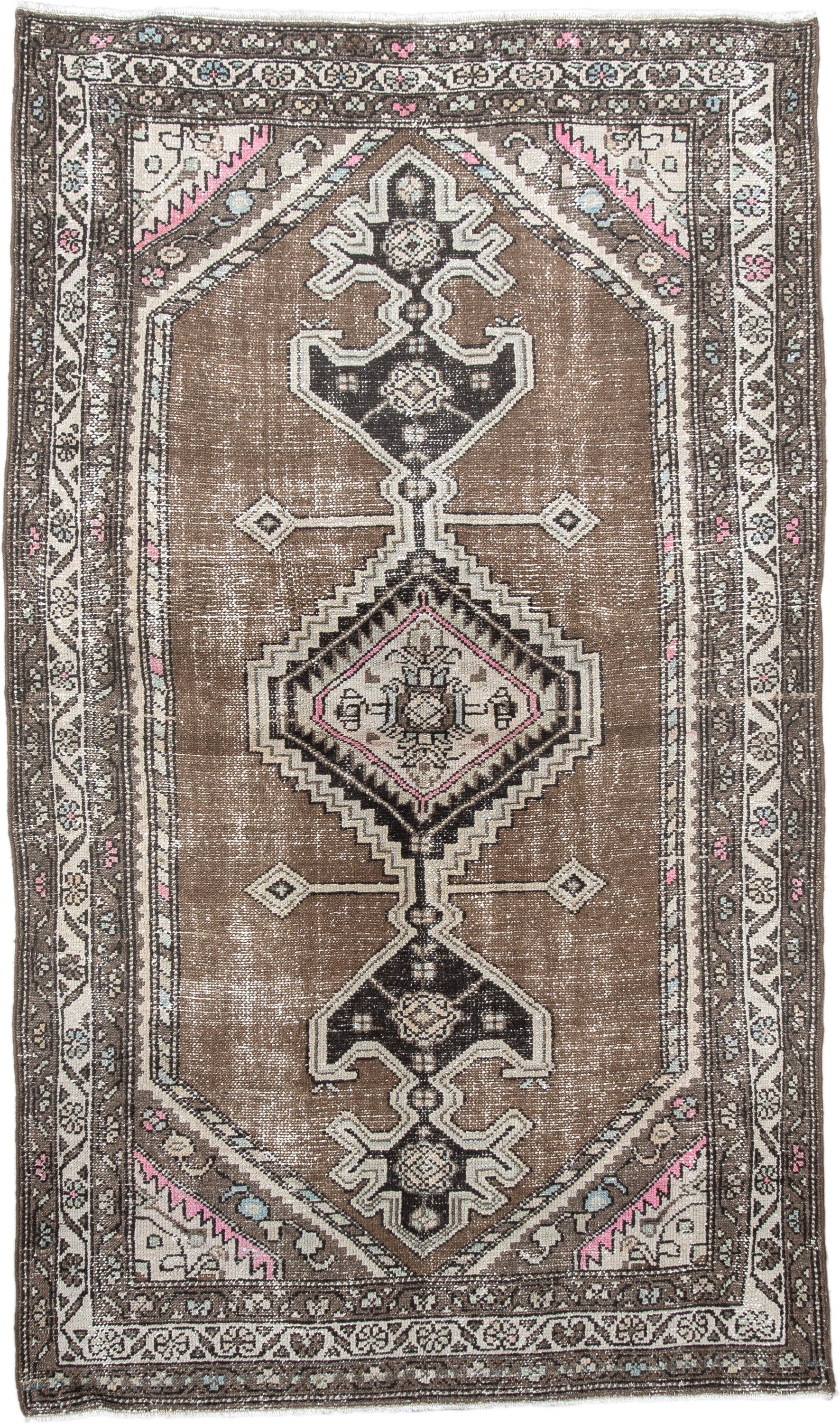 3' x 5' one-of-a-kind handmade vintage Hamadan small size rug. Color palette: taupe, brown, ivory, charcoal, rose, pale_blue