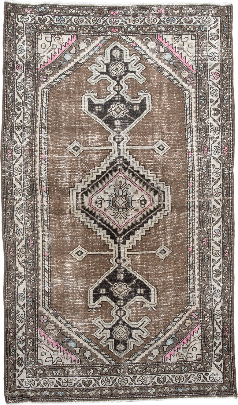 3' x 5' one-of-a-kind handmade vintage Hamadan small size rug. Color palette: taupe, brown, ivory, charcoal, rose, pale_blue
