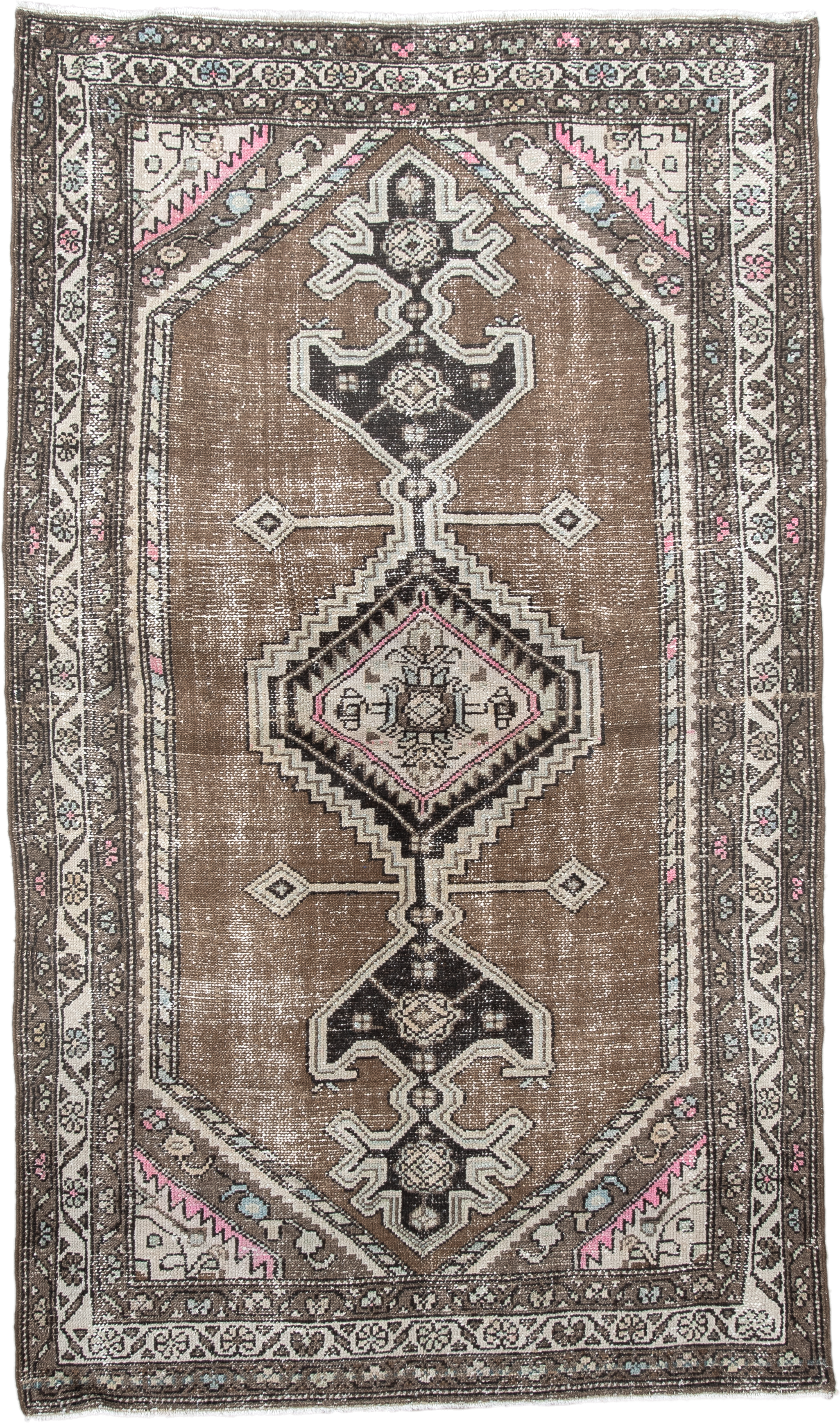 3' x 5' one-of-a-kind handmade vintage Hamadan small size rug. Color palette: taupe, brown, ivory, charcoal, rose, pale_blue