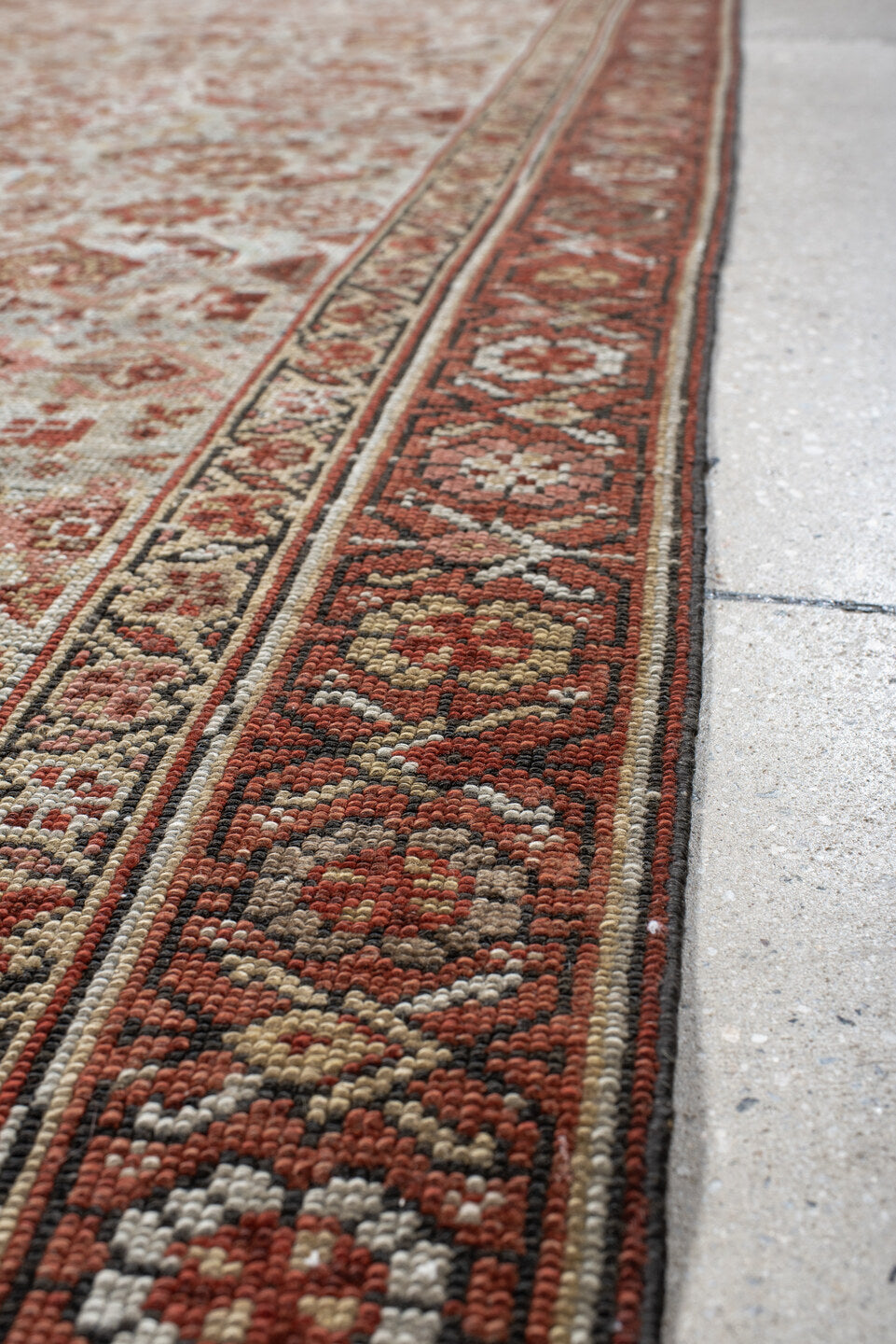 3' x 15' one-of-a-kind handmade vintage Malayer runner rug. Color palette: ivory, rust, brick, camel, taupe, brown