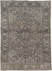 8' x 11' one-of-a-kind handmade antique Heriz large size rug. Color palette: taupe, brown, ivory, charcoal, slate, pale blue