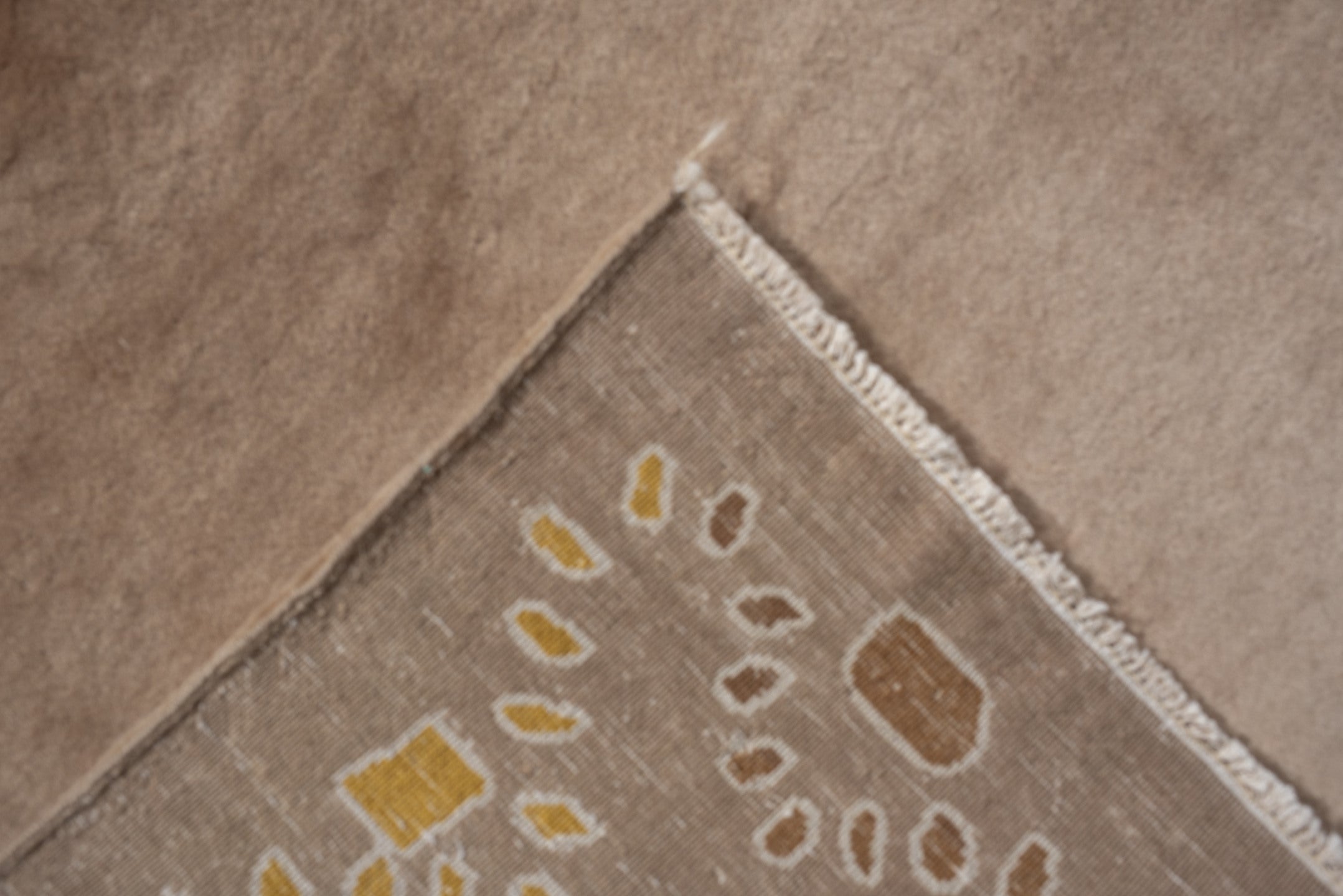 6' x 9' one-of-a-kind handmade vintage Kashan medium size rug. Color palette: camel, taupe, gold, ivory, slate, teal, beige