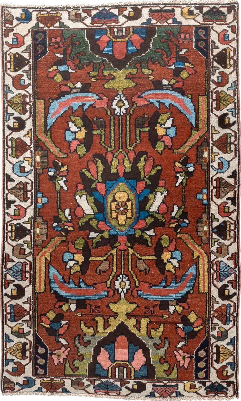 2' x 4' one-of-a-kind handmade vintage Hamadan small size rug. Color palette: black, blue, brown, burlywood, gray