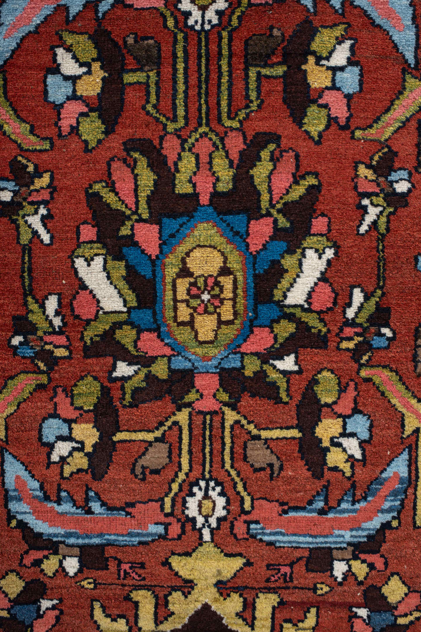 2' x 4' one-of-a-kind handmade vintage Hamadan small size rug. Color palette: rust, ivory, sky blue, charcoal, olive, rose