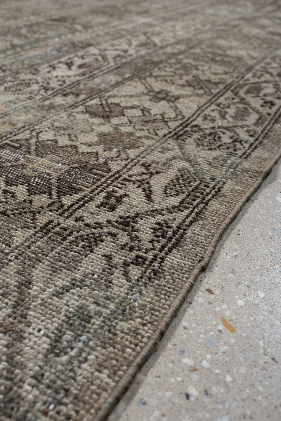 6' x 16' one-of-a-kind handmade vintage Malayer rug. Color palette: taupe, slate, ivory, charcoal, pale blue, greige, beige