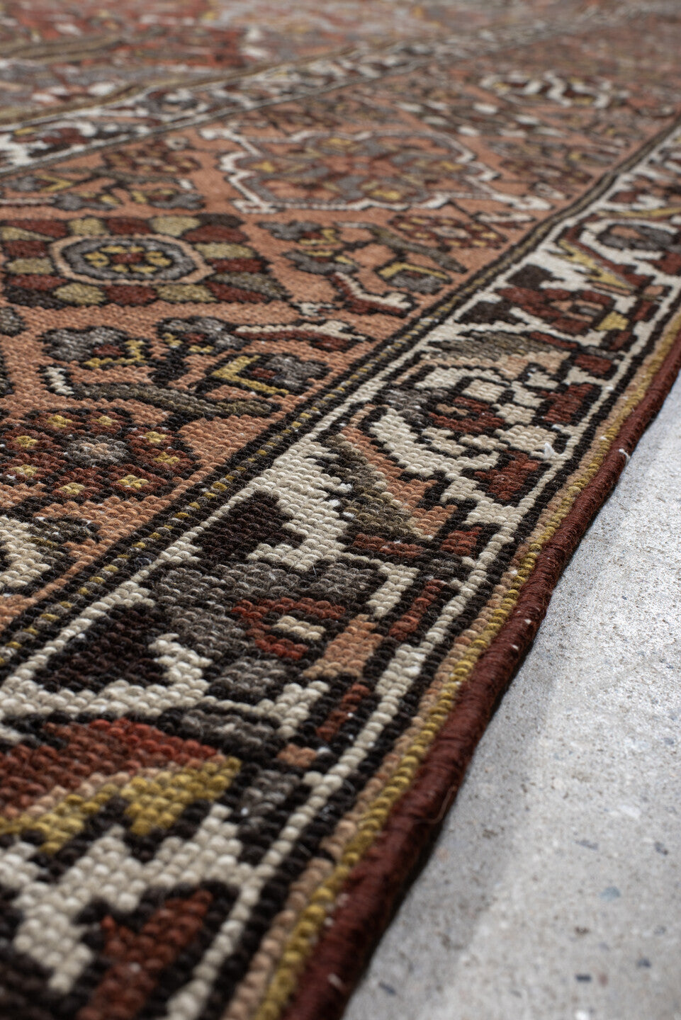 10' x 14' one-of-a-kind handmade vintage Baktiary large size rug. Color palette: gray, pink, brown, red, black, redwood