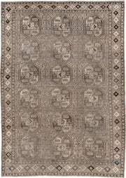 8' x 11' one-of-a-kind handmade vintage Afghan large size rug. Color palette: taupe, ivory, charcoal, brown, beige, gray
