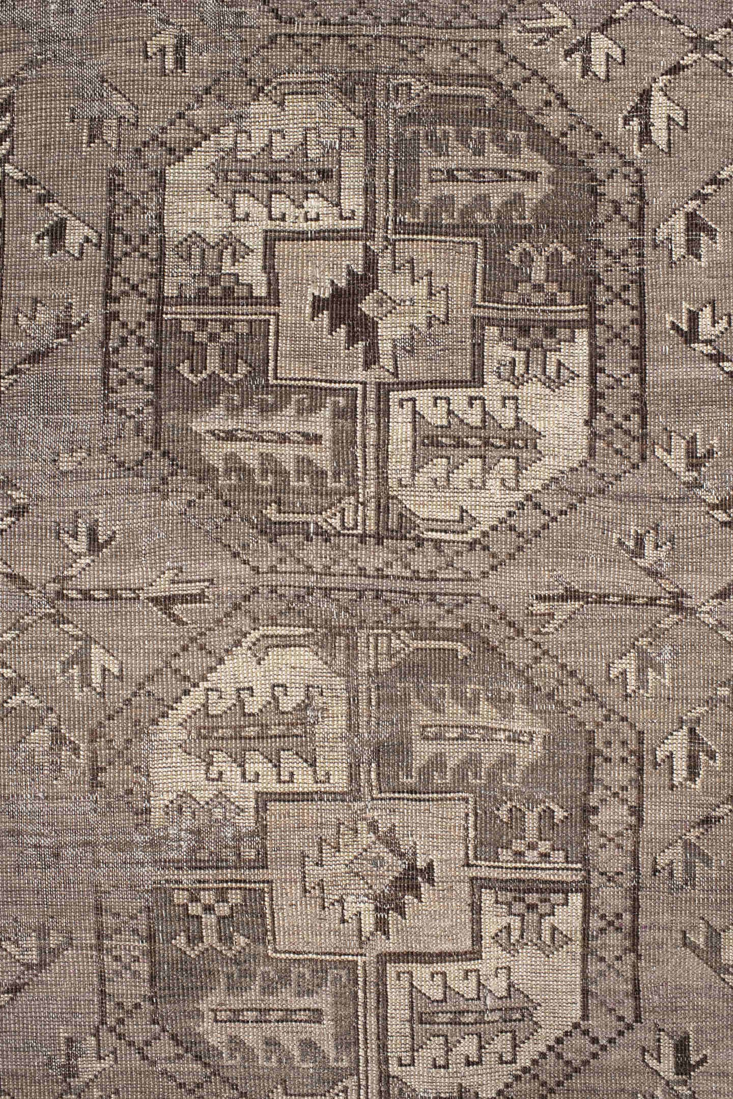 8' x 11' one-of-a-kind handmade vintage Afghan large size rug. Color palette: taupe, ivory, charcoal, brown, beige, gray