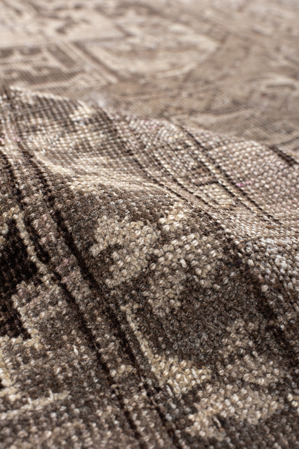 8' x 11' one-of-a-kind handmade vintage Afghan large size rug. Color palette: taupe, ivory, charcoal, brown, beige, gray