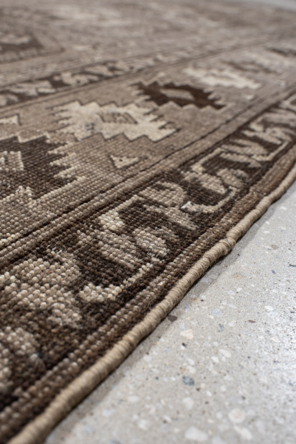 8' x 11' one-of-a-kind handmade vintage Afghan large size rug. Color palette: taupe, ivory, charcoal, brown, beige, gray