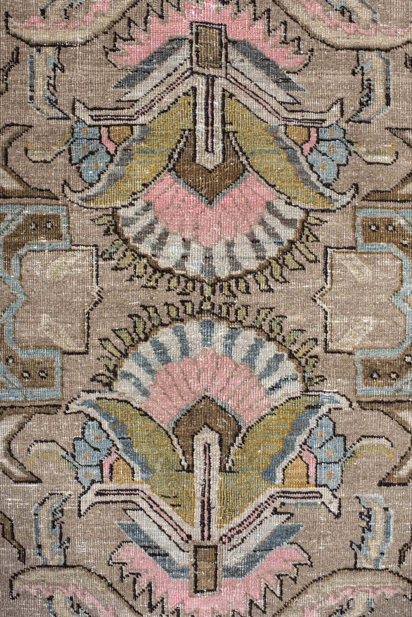8' x 11' one-of-a-kind handmade vintage Tabriz large size rug. Color palette: taupe, ivory, blush, pale blue, olive