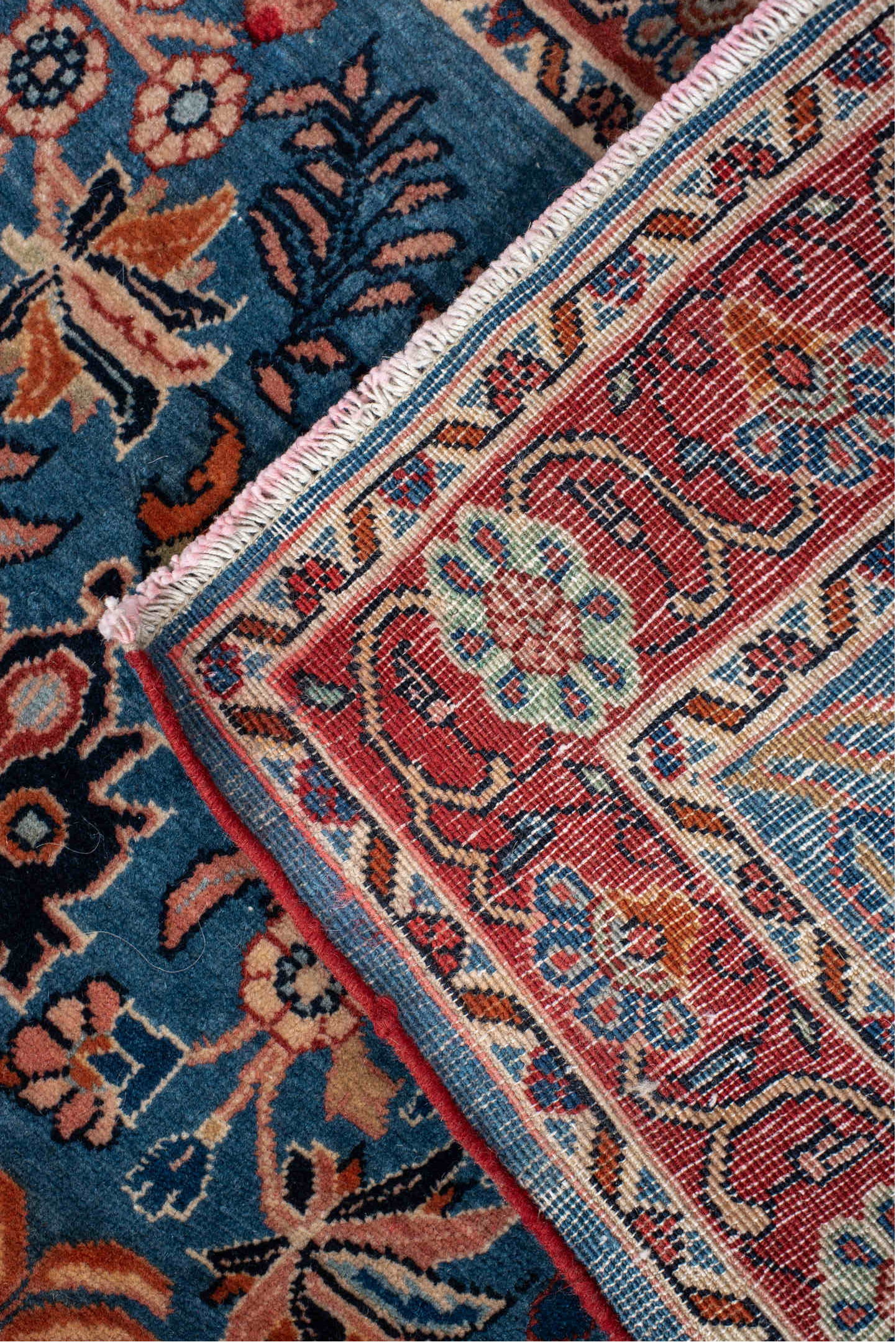 2' x 3' one-of-a-kind handmade vintage Saraband small size rug. Color palette: black, blue, brown, dark gray, gray