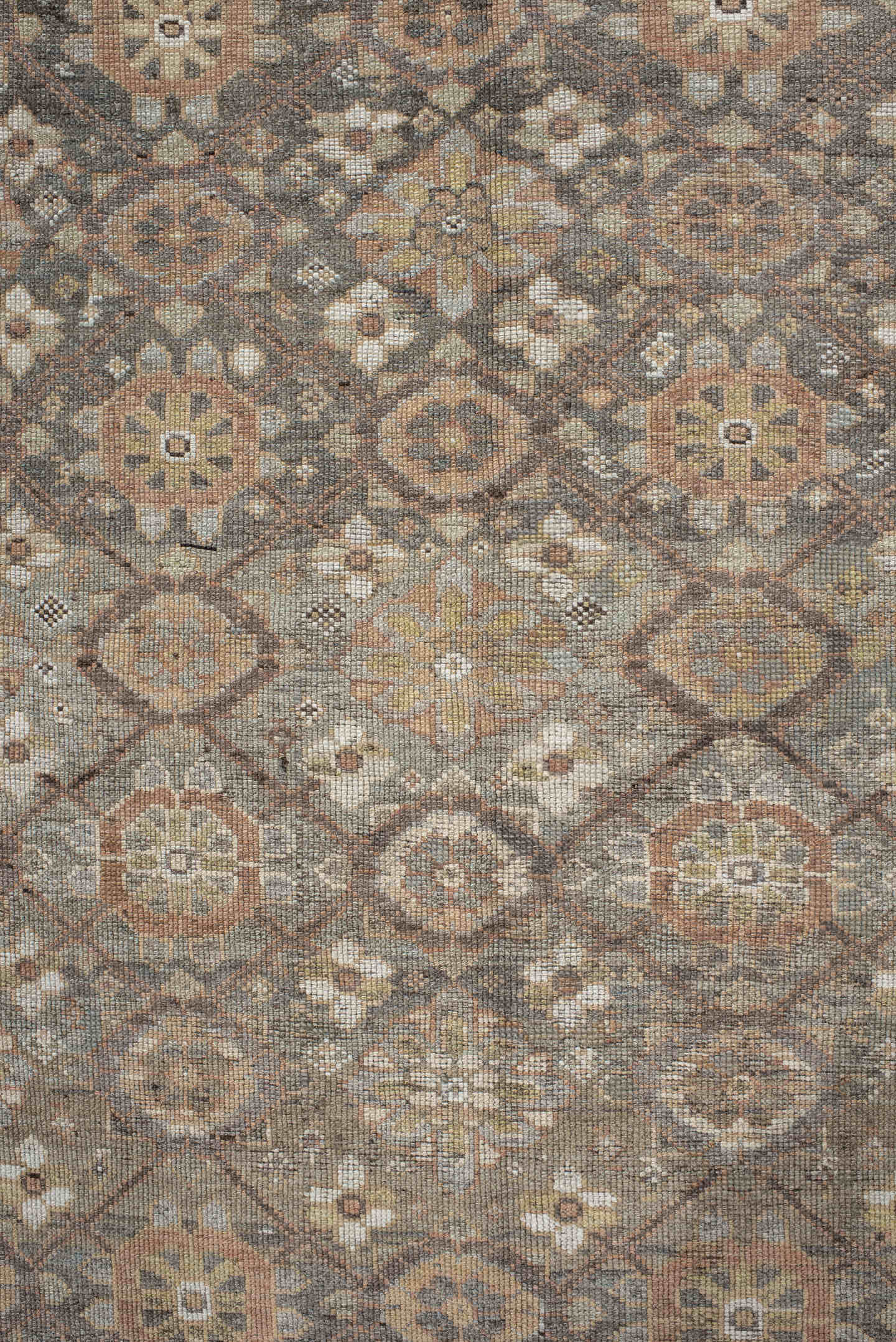 4' x 16' one-of-a-kind handmade vintage NW Persian runner rug. Color palette: taupe, brown, ivory, gray, slate, camel, beige