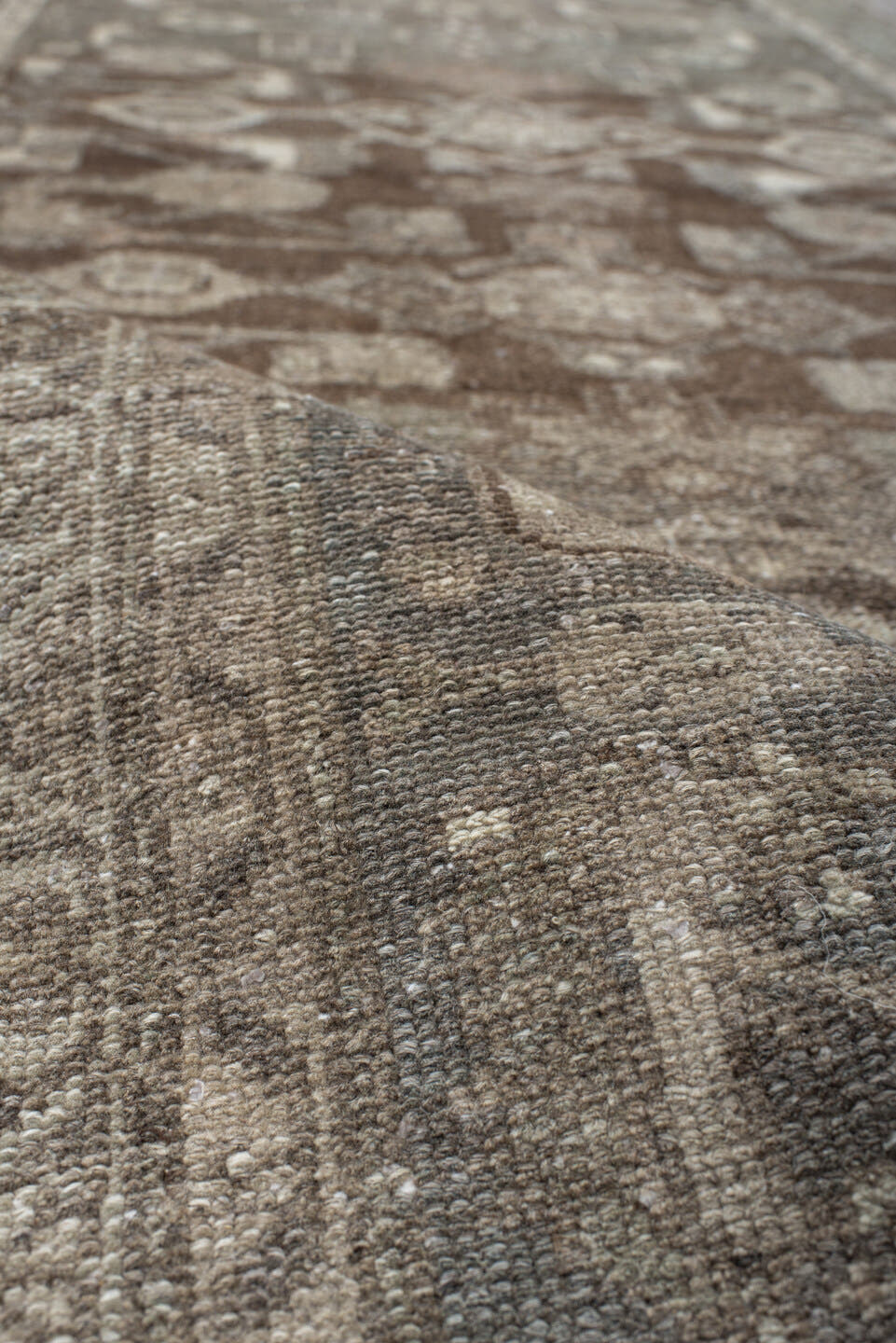 3' x 6' one-of-a-kind handmade vintage Hamadan runner rug. Color palette: taupe, brown, ivory, slate, camel, charcoal, rose