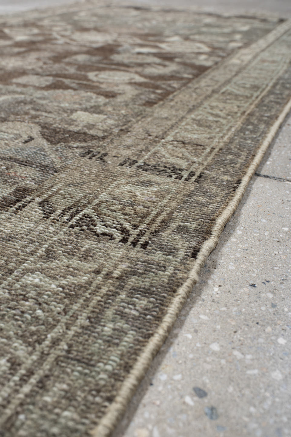 3' x 6' one-of-a-kind handmade vintage Hamadan runner rug. Color palette: taupe, brown, ivory, slate, camel, charcoal, rose