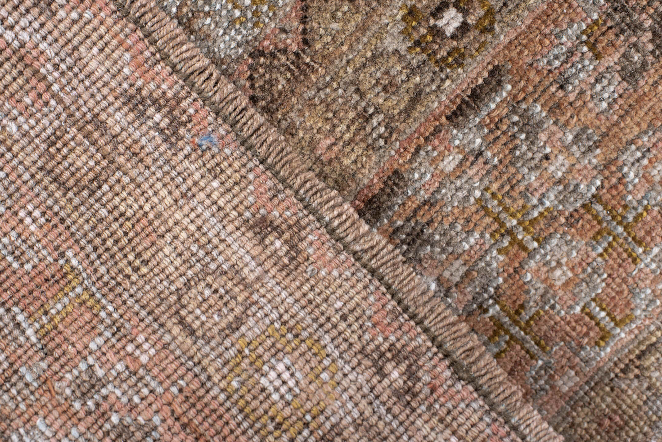 4' x 6' one-of-a-kind handmade vintage Bidjar small size rug. Color palette: rose, taupe, terra cotta, brown, ivory, sage
