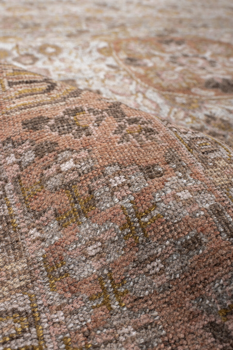 4' x 6' one-of-a-kind handmade vintage Bidjar small size rug. Color palette: rose, taupe, terra cotta, brown, ivory, sage