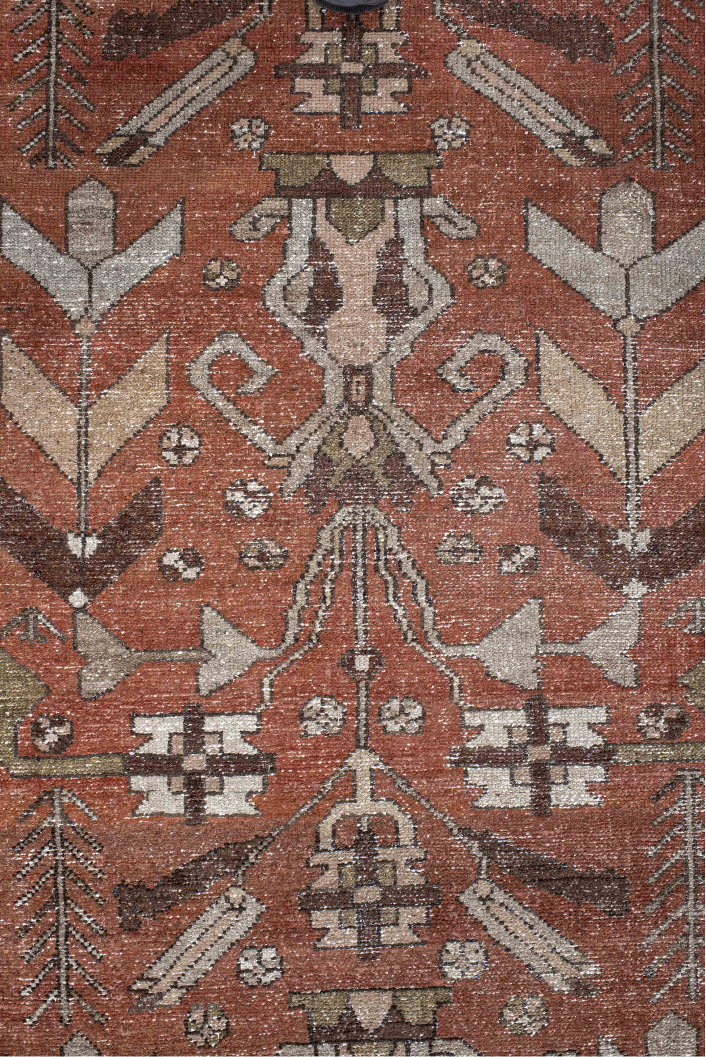 3' x 9' one-of-a-kind handmade vintage Hamadan runner rug. Color palette: rust, ivory, brown, taupe, olive, camel, charcoal