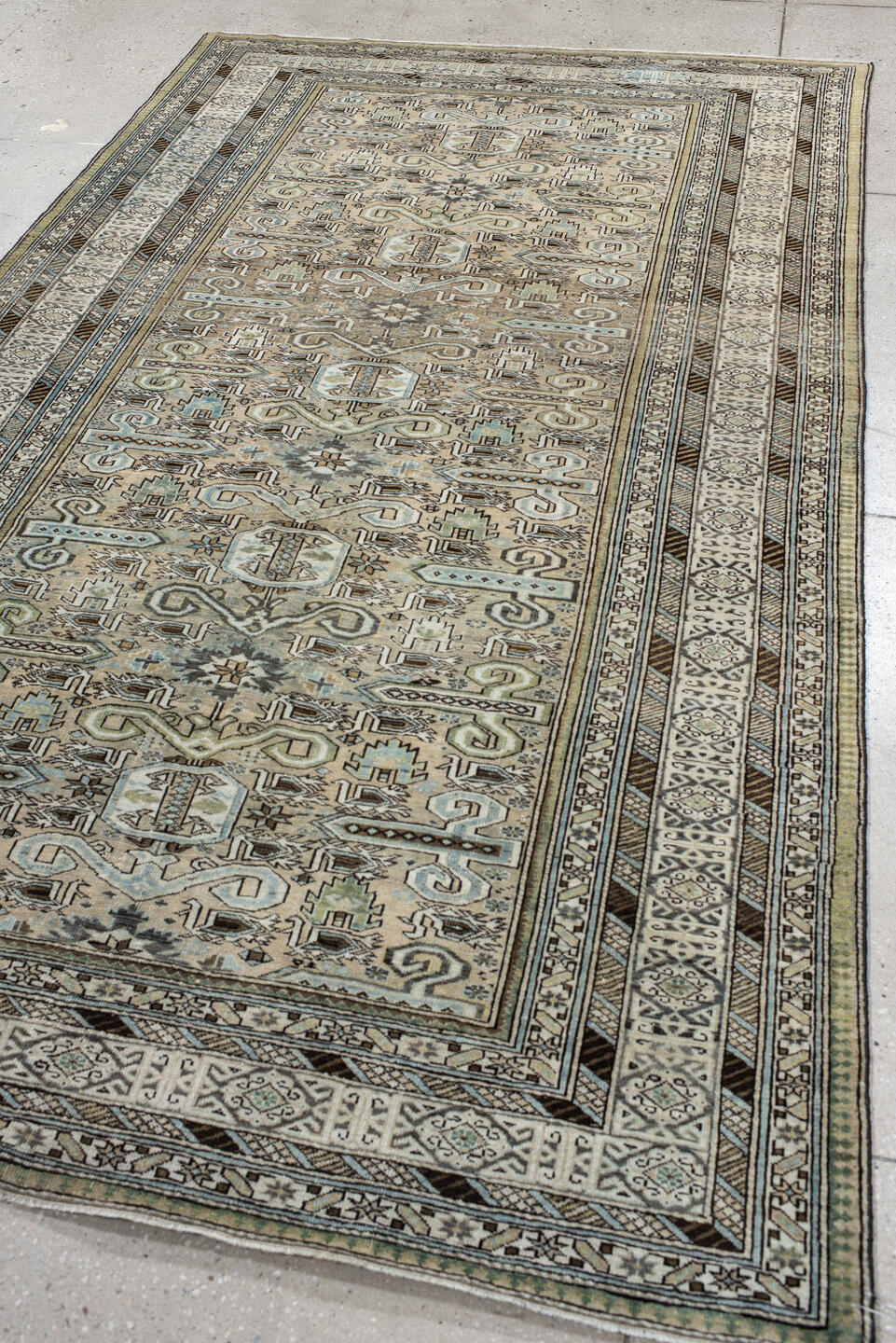 5' x 9' one-of-a-kind handmade vintage Ardebil medium size rug. Color palette: light gray, off-white, gray, black, dark gray