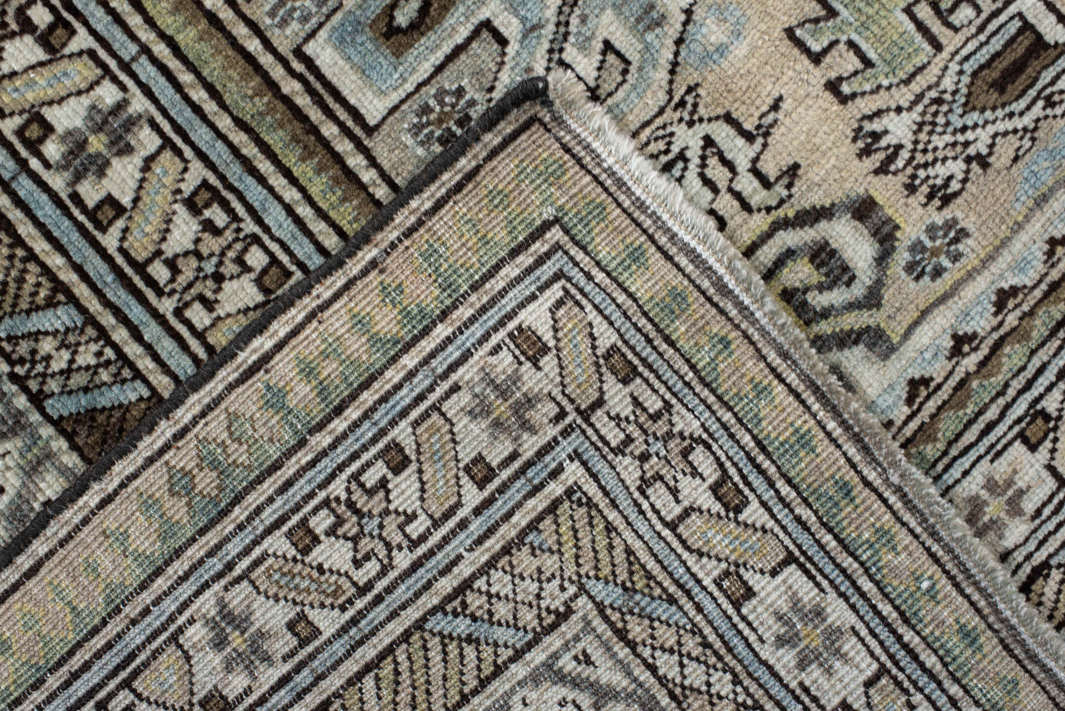 5' x 9' one-of-a-kind handmade vintage Ardebil medium size rug. Color palette: light gray, off-white, gray, black, dark gray