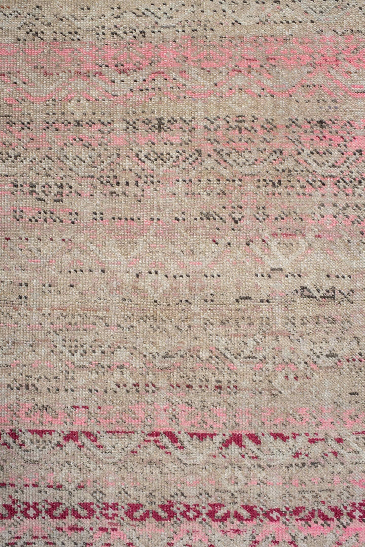 2' x 4' one-of-a-kind handmade vintage Anatolian small size rug. Color palette: ivory, blush, pink, raspberry, taupe