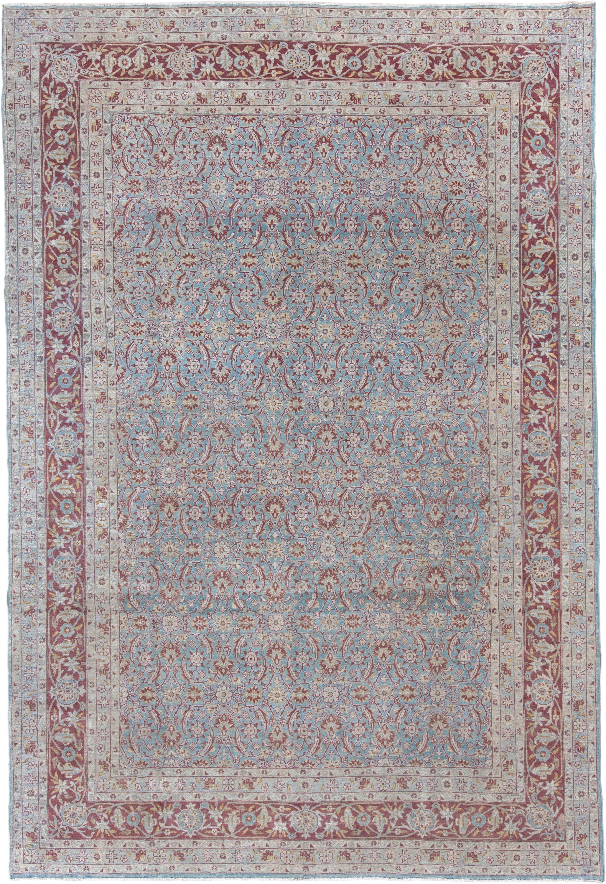 8' x 12' one-of-a-kind handmade vintage Tabriz large size rug. Color palette: sky blue, ivory, rose, dusty red, taupe, cream