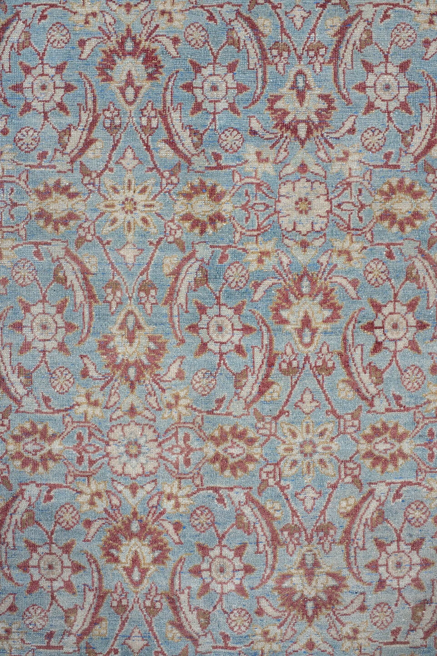8' x 12' one-of-a-kind handmade vintage Tabriz large size rug. Color palette: sky blue, ivory, rose, dusty red, taupe, cream