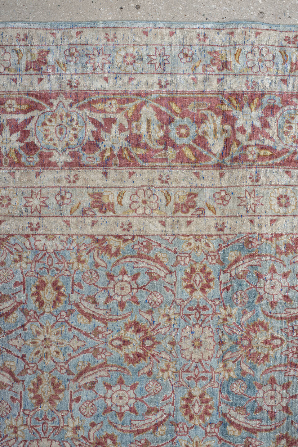 8' x 12' one-of-a-kind handmade vintage Tabriz large size rug. Color palette: sky blue, ivory, rose, dusty red, taupe, cream