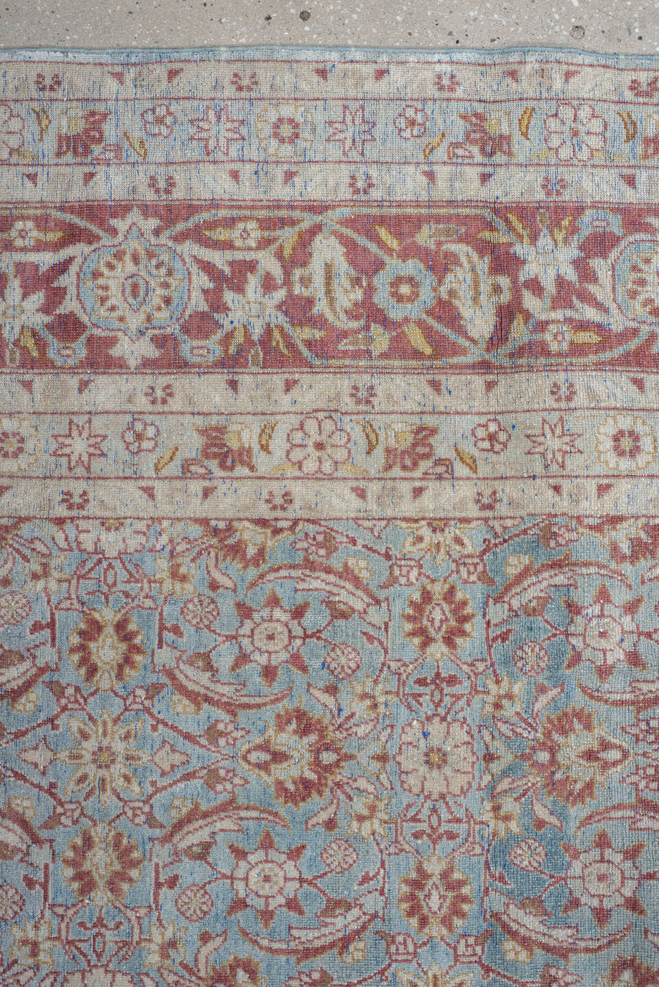 8' x 12' one-of-a-kind handmade vintage Tabriz large size rug. Color palette: sky blue, ivory, rose, dusty red, taupe, cream