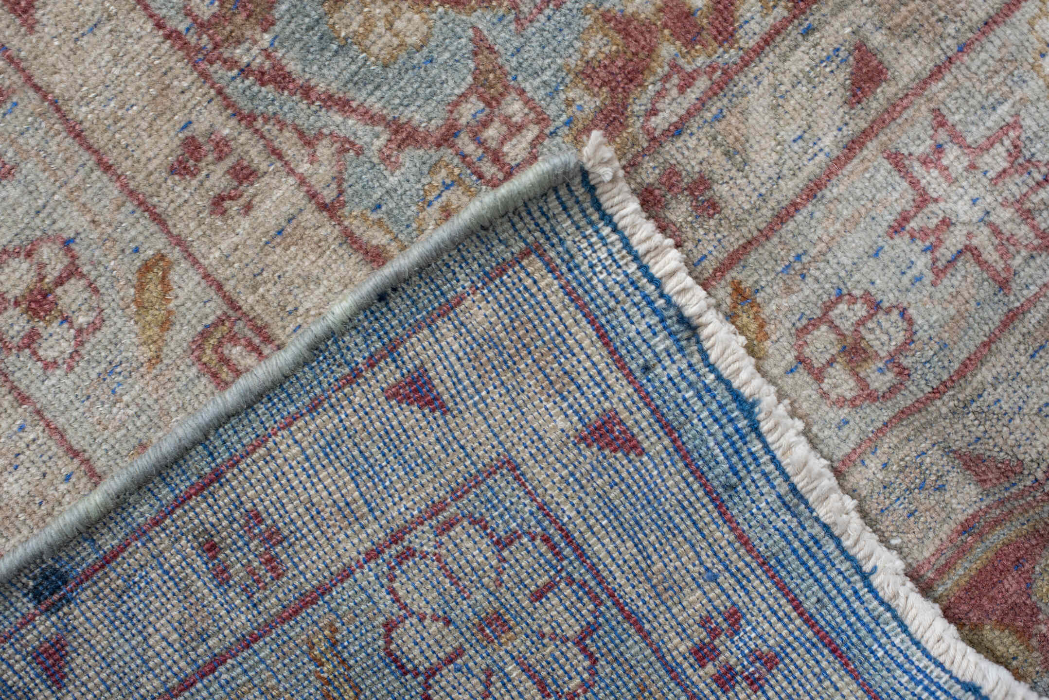 8' x 12' one-of-a-kind handmade vintage Tabriz large size rug. Color palette: sky blue, ivory, rose, dusty red, taupe, cream