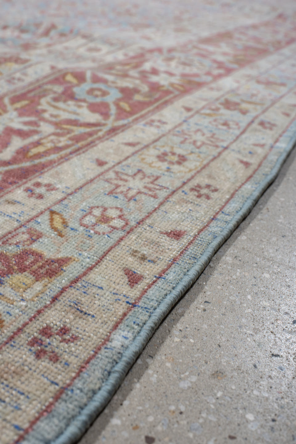 8' x 12' one-of-a-kind handmade vintage Tabriz large size rug. Color palette: sky blue, ivory, rose, dusty red, taupe, cream