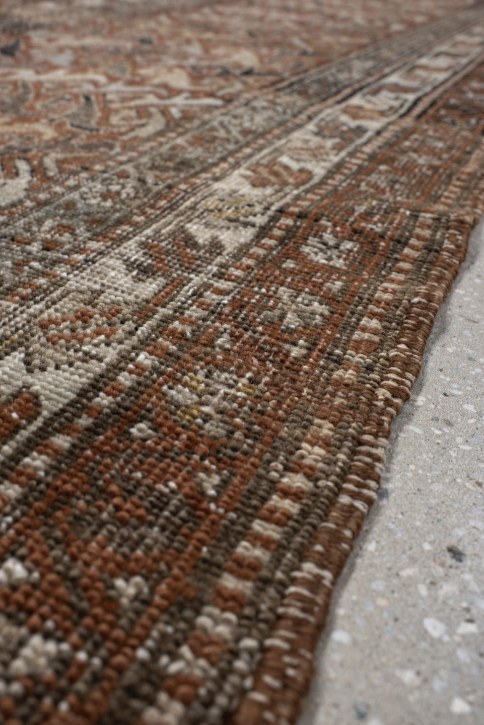 2' x 12' one-of-a-kind handmade antique Sarouk runner rug. Color palette: rust, navy, ivory, rose, teal, gold, burgundy