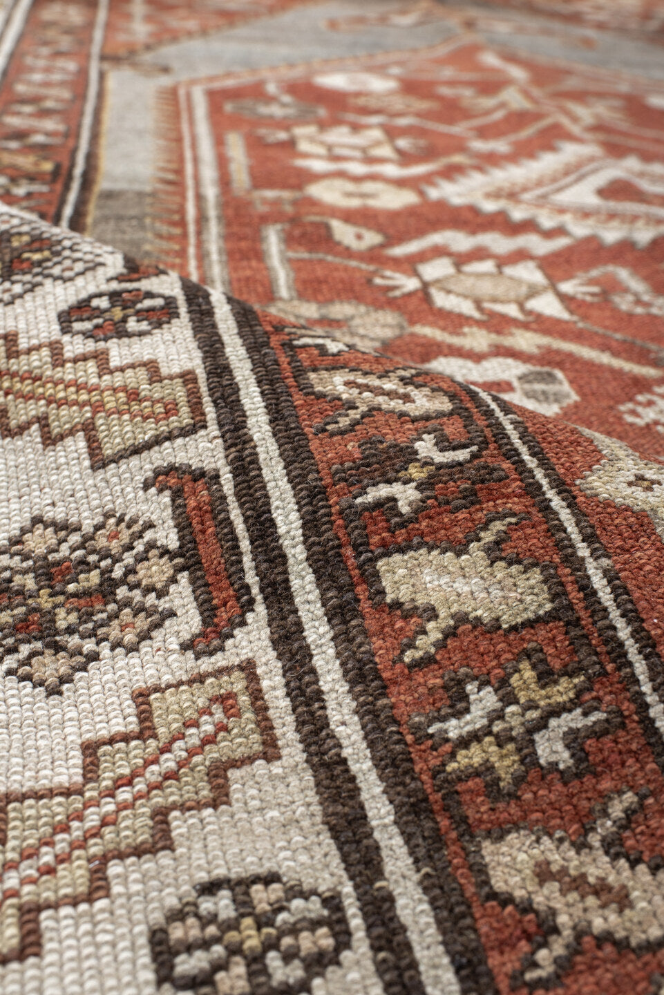 4' x 6' one-of-a-kind handmade vintage Malayer small size rug. Color palette: rust, ivory, gray, brown, terracotta, taupe