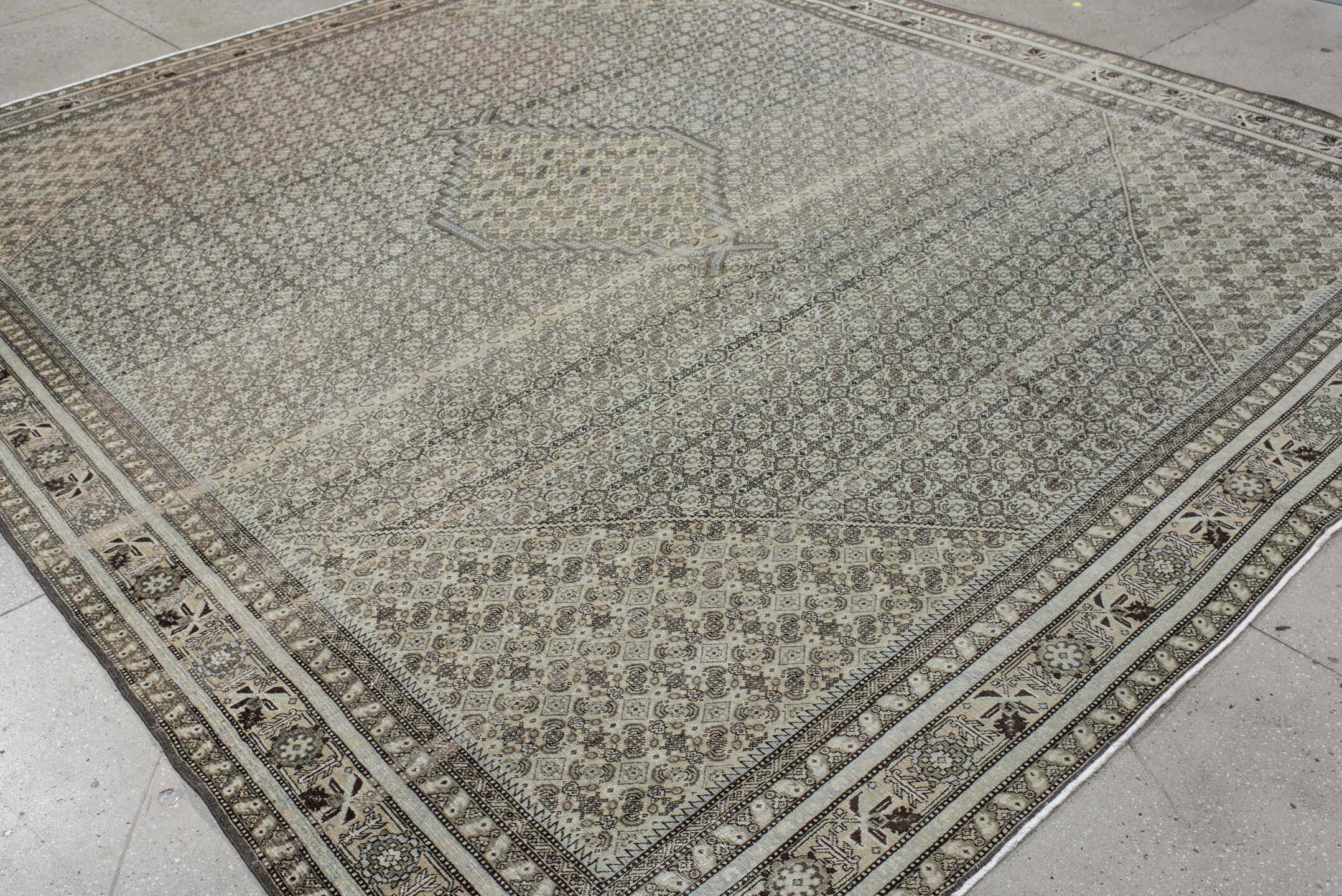 10' x 11' one-of-a-kind handmade vintage Tabriz large size rug. Color palette: gray, black, light gray, charcoal, dim gray