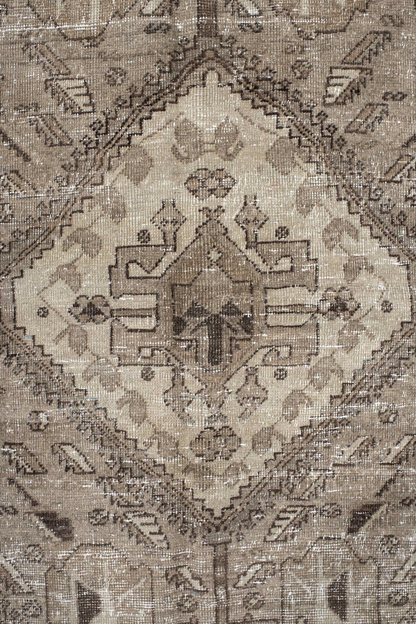 5' x 6' one-of-a-kind handmade vintage Sarab rug. Color palette: ivory, taupe, brown, camel, pale_blue, beige, gray