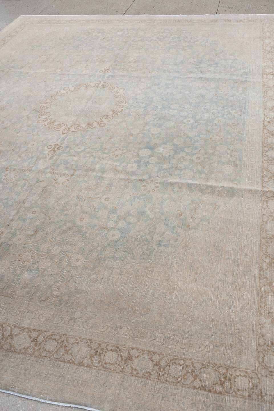 9' x 12' one-of-a-kind handmade antique Tabriz large size rug. Color palette: ivory, pale blue, beige, cream, taupe