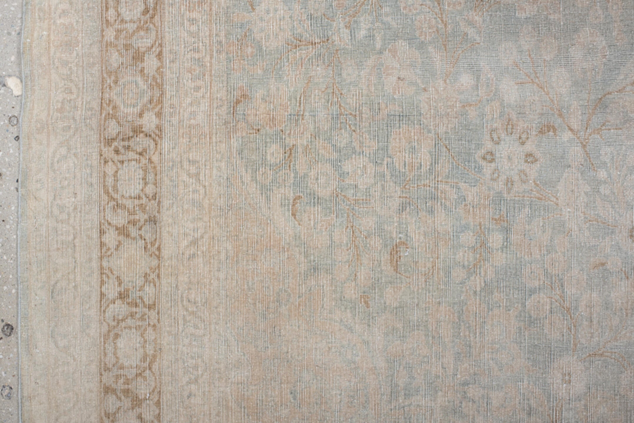 9' x 12' one-of-a-kind handmade vintage Tabriz large size rug. Color palette: light gray, off-white, gray, brown, dark gray