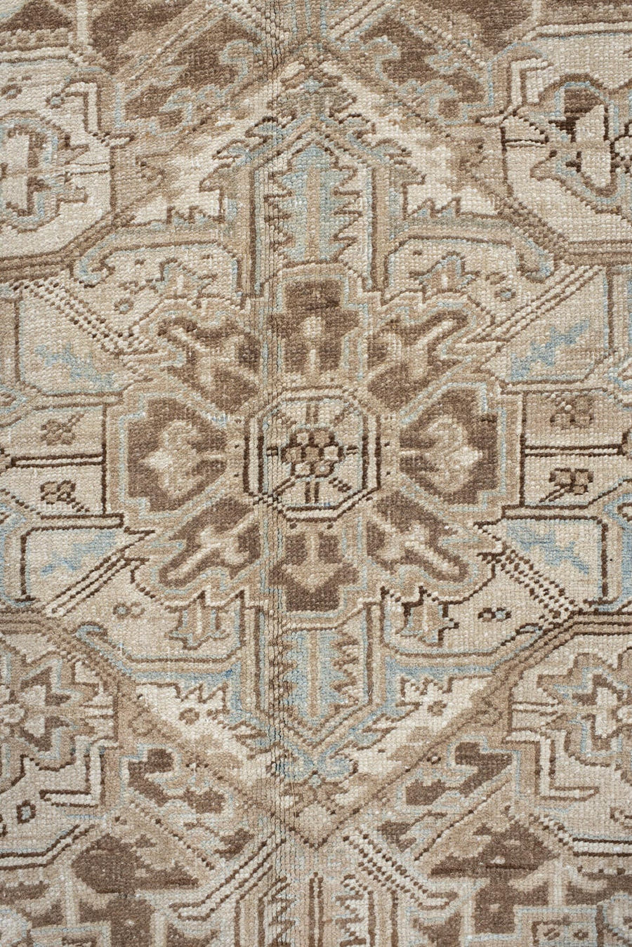 8' x 10' one-of-a-kind handmade vintage Heriz large size rug. Color palette: taupe, ivory, beige, brown, pale blue, gray