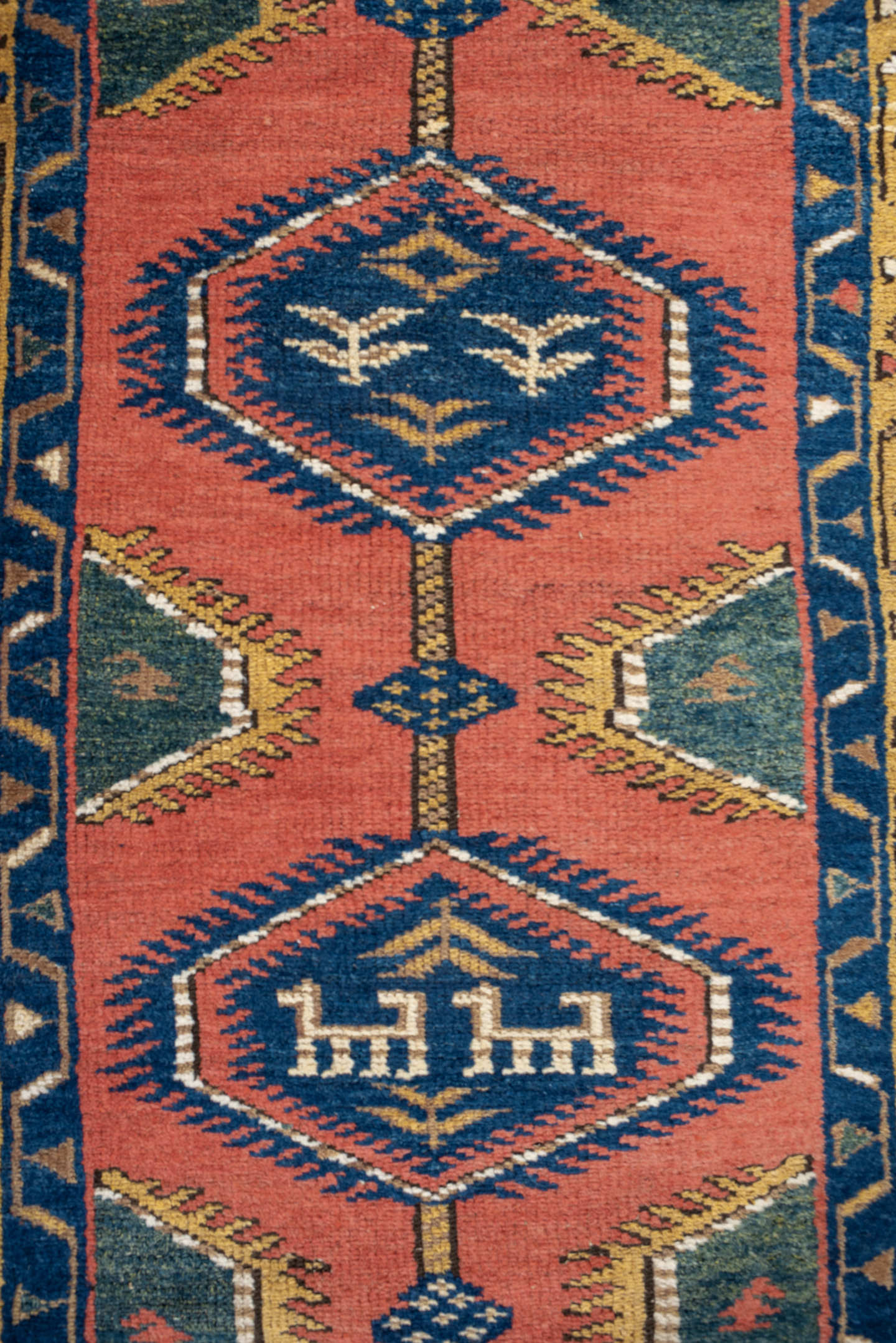 3' x 10' one-of-a-kind handmade vintage NW Persian runner rug. Color palette: rose, indigo, ivory, gold, teal, rust, pink