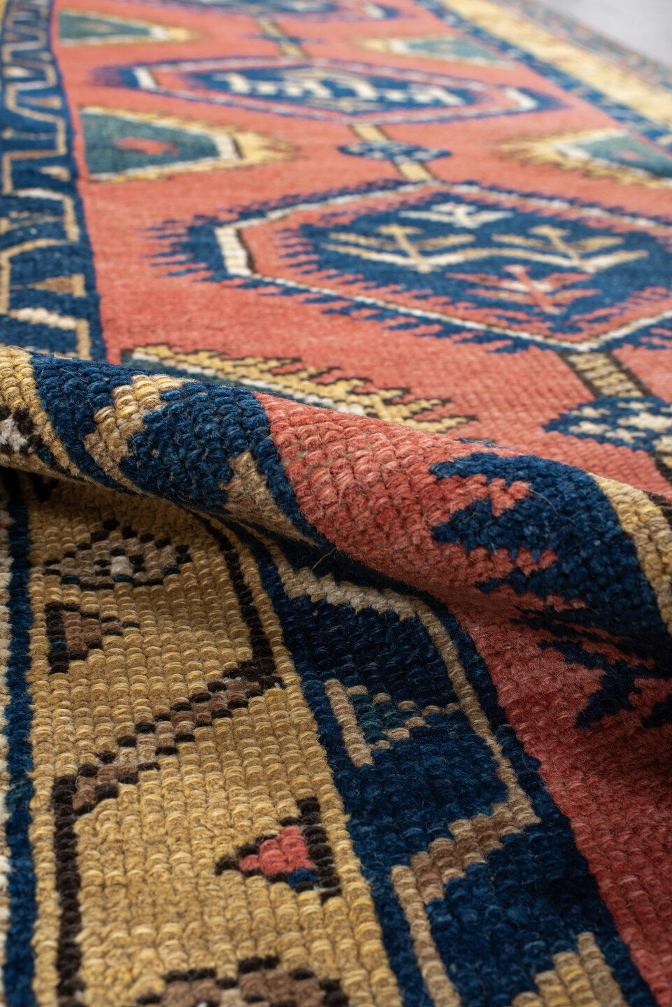 3' x 10' one-of-a-kind handmade vintage NW Persian runner rug. Color palette: rose, indigo, ivory, gold, teal, rust, pink