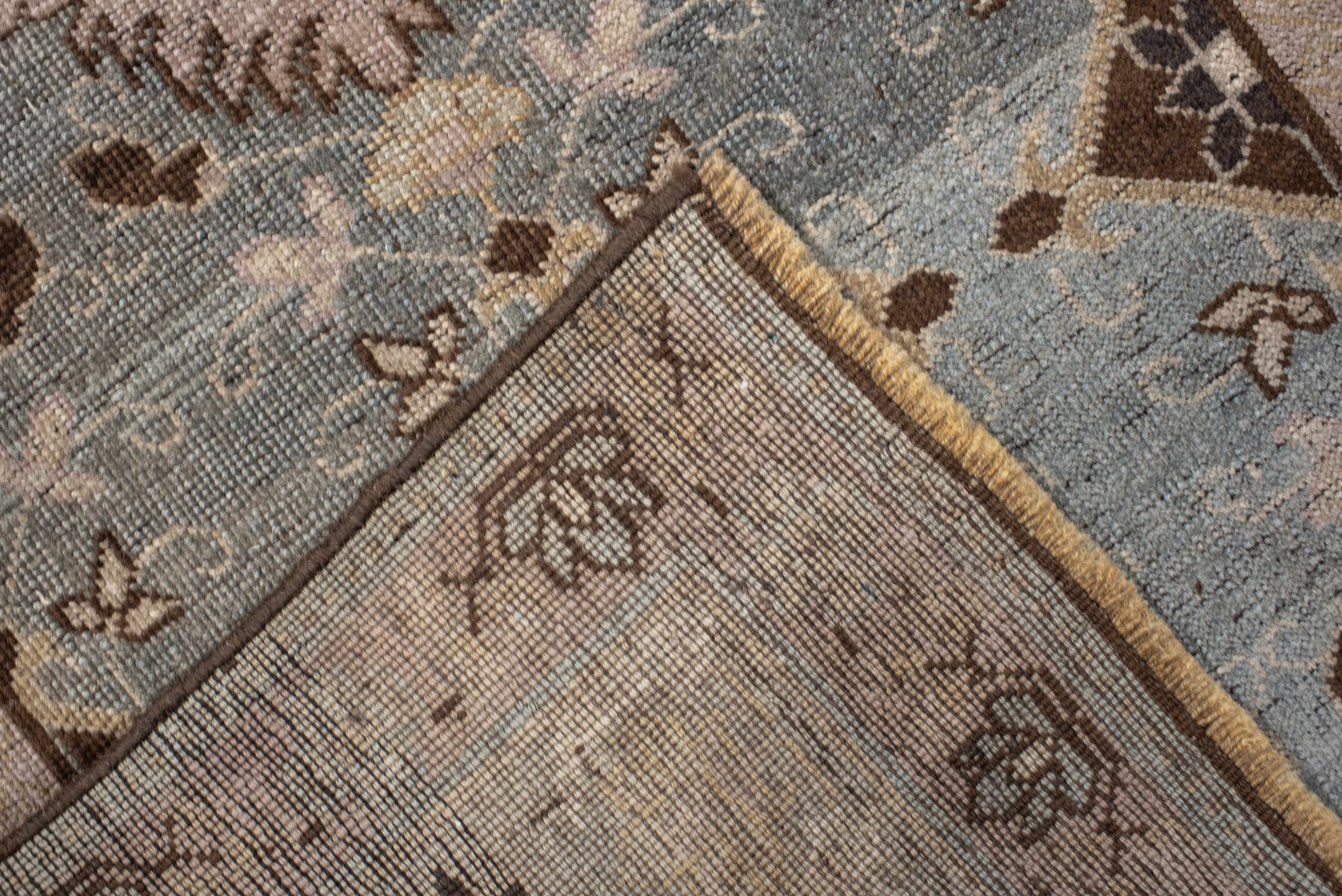 3' x 13' one-of-a-kind handmade vintage Bidjar runner rug. Color palette: ivory, light blue, taupe, brown, rose, charcoal