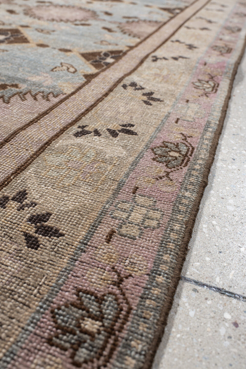 3' x 13' one-of-a-kind handmade vintage Bidjar runner rug. Color palette: ivory, light blue, taupe, brown, rose, charcoal