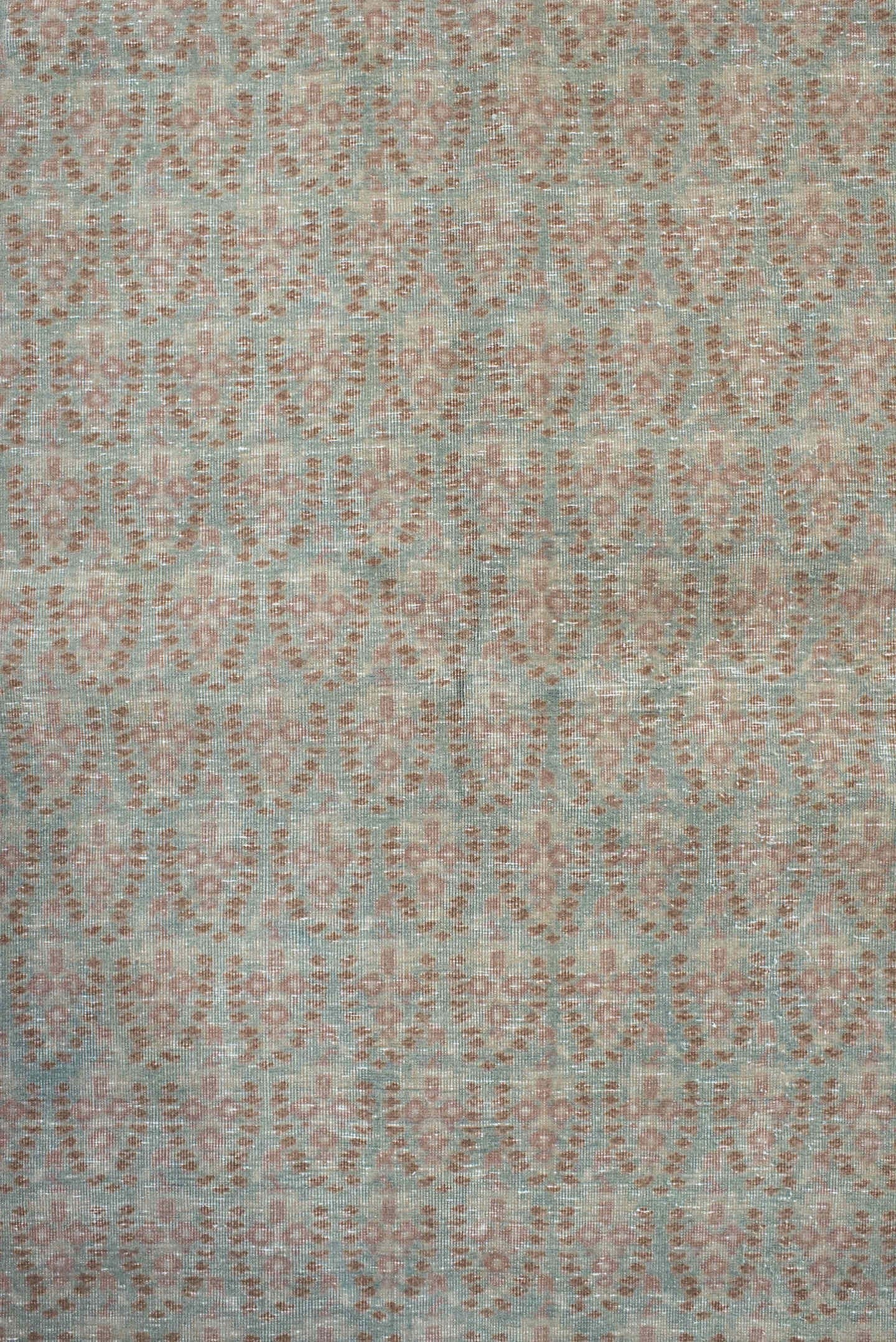 5' x 7' one-of-a-kind handmade vintage Mir medium size rug. Color palette: aqua, ivory, rust, blush, beige, teal, terracotta