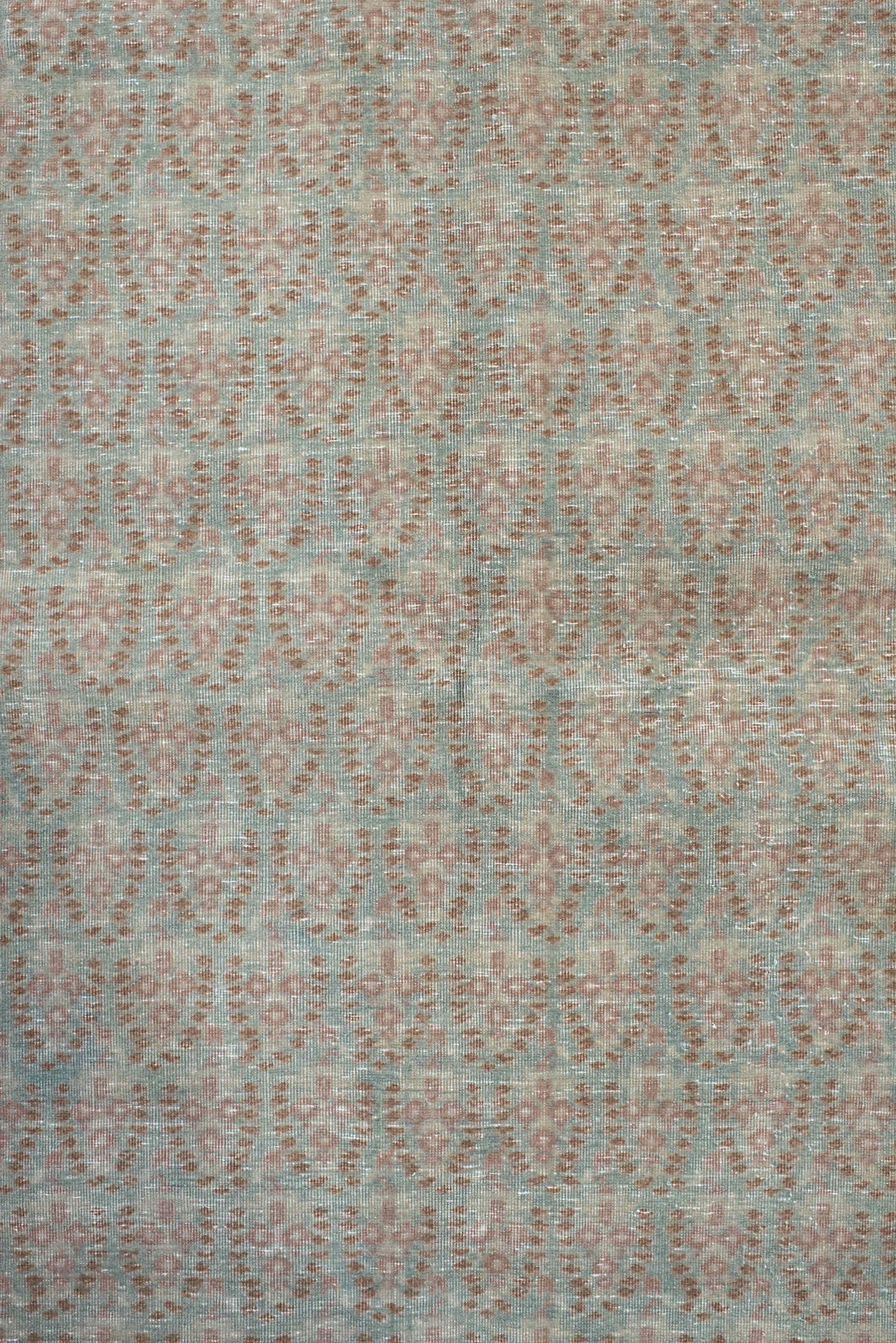 5' x 7' one-of-a-kind handmade vintage Mir medium size rug. Color palette: aqua, ivory, rust, blush, beige, teal, terracotta
