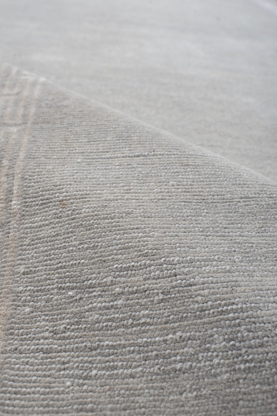 3' x 15' one-of-a-kind handmade vintage Tibetan runner rug. Color palette: gray, ivory, taupe, beige