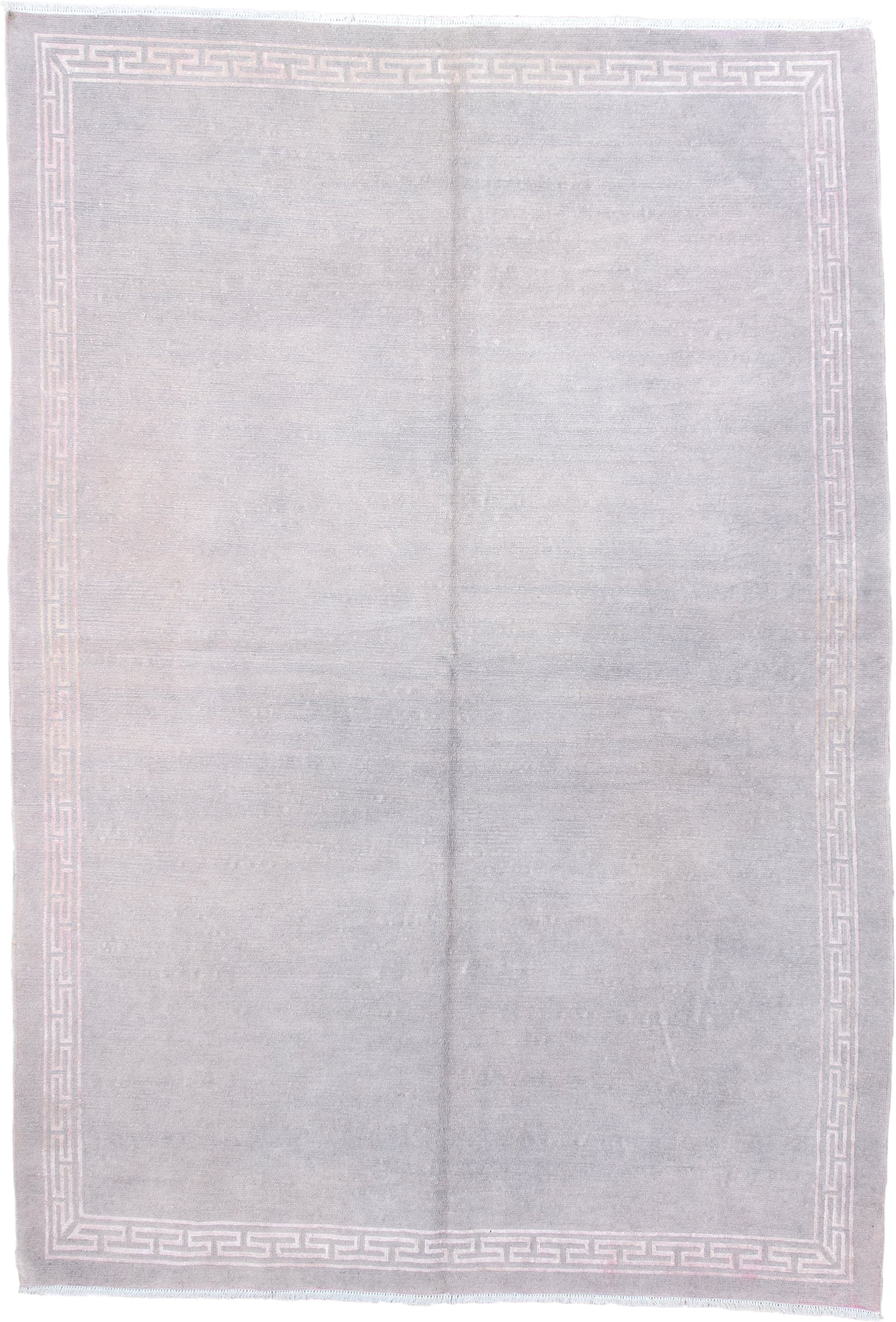 5' x 7' one-of-a-kind handmade vintage Nepal rug. Color palette: taupe, ivory, beige, cream, pale gray, gray, light gray
