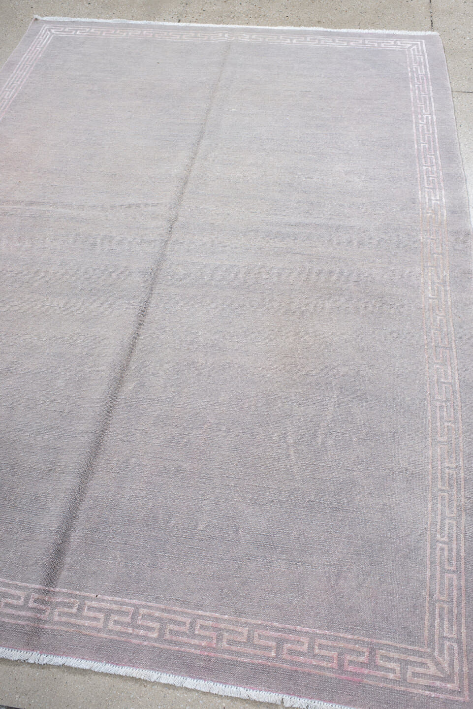 5' x 7' one-of-a-kind handmade vintage Nepal rug. Color palette: taupe, ivory, beige, cream, pale gray, gray, light gray