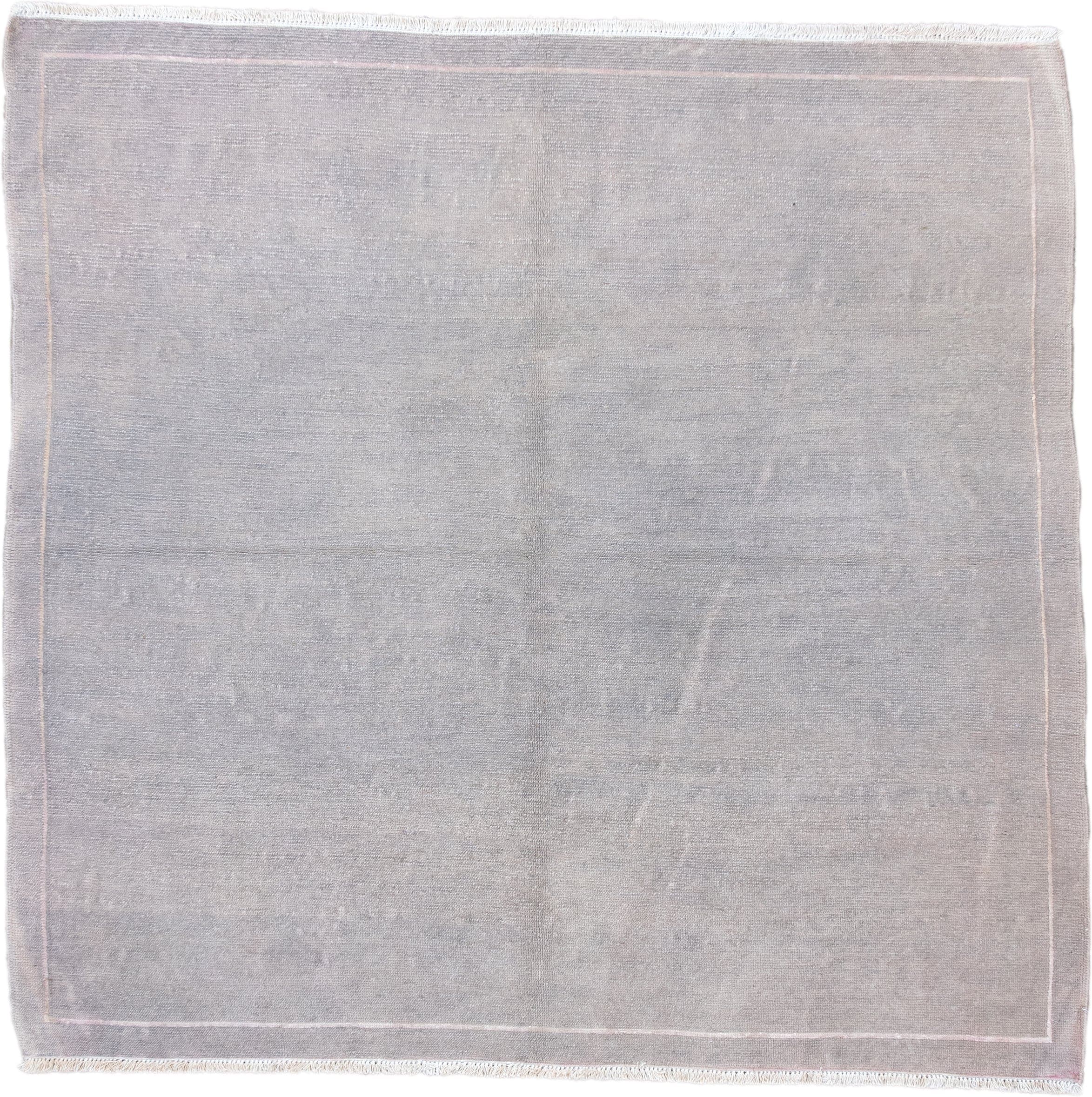3' x 4' one-of-a-kind handmade vintage Nepal small size rug. Color palette: ivory, silver, blush, taupe, gray, pink, beige