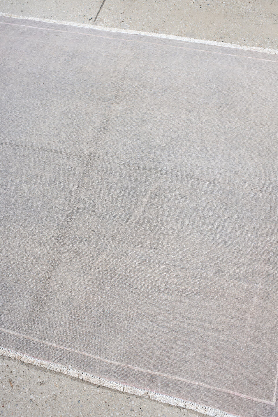3' x 4' one-of-a-kind handmade vintage Nepal small size rug. Color palette: ivory, silver, blush, taupe, gray, pink, beige